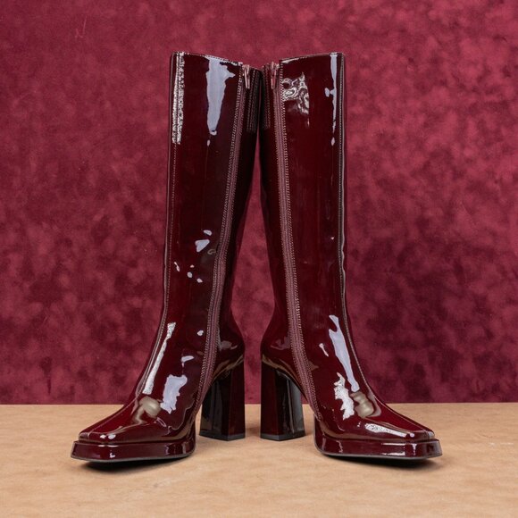 Jeffrey Campbell Women Maximal 90s Square Burgundy Patent Leather Boots sz 5.5 - Picture 2 of 9
